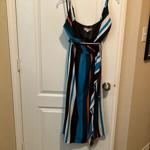 LOFT Blue and Black Asymmetrical Sundress
